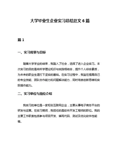 大学毕业生企业实习总结范文6篇