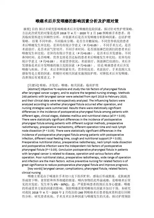 喉癌术后并发咽瘘的影响因素分析及护理对策