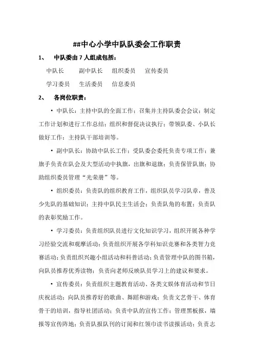 少先队中队委员设置及工作职责活动总结