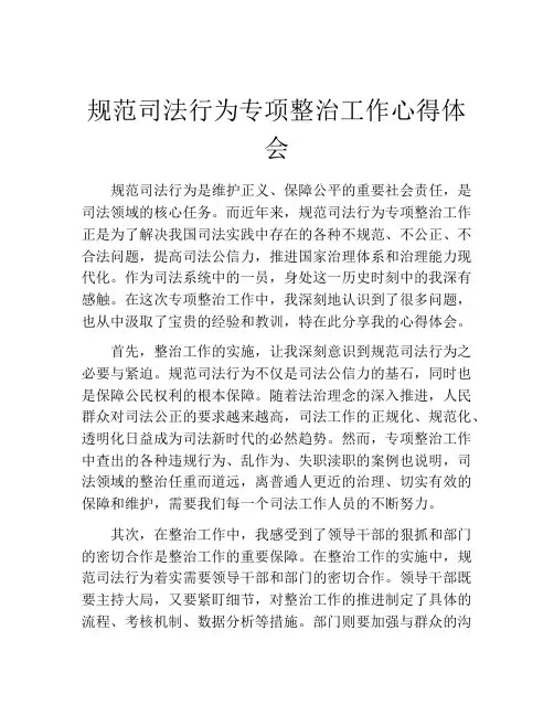 规范司法行为专项整治工作心得体会