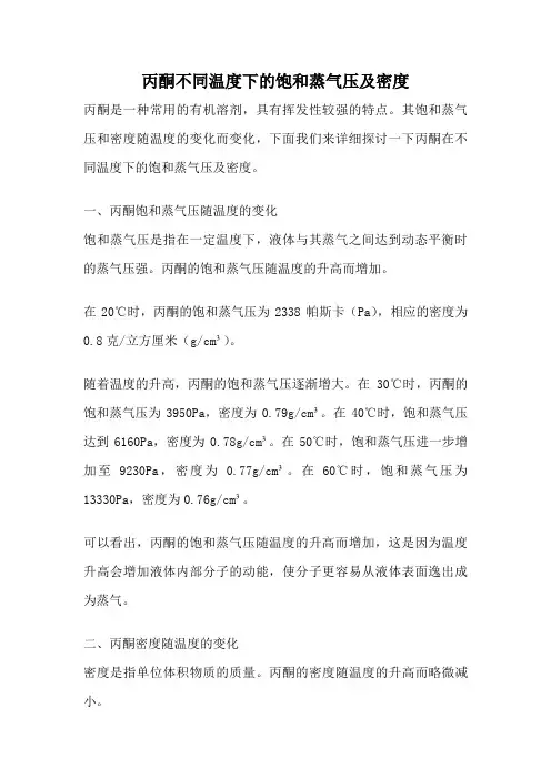 丙酮不同温度下的饱和蒸气压及密度