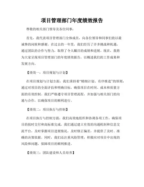 项目管理部门年度绩效报告