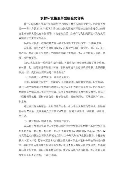 最新-农村环境整治典型经验发言稿3 精品