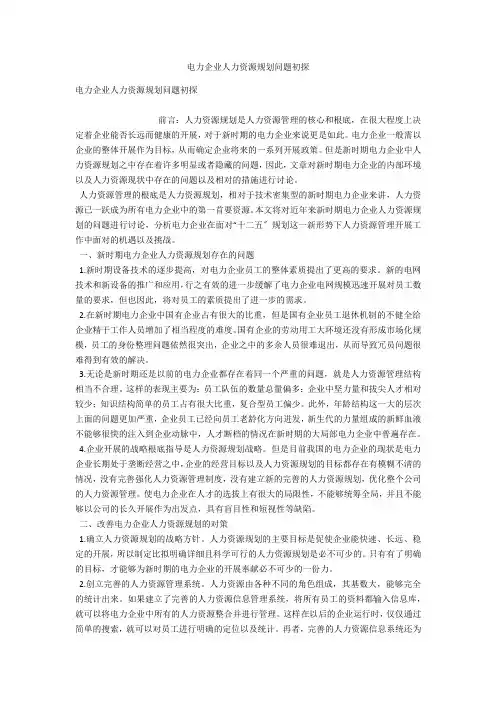电力企业人力资源规划问题初探 