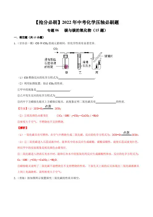 专题06碳与碳的氧化物(15题)
