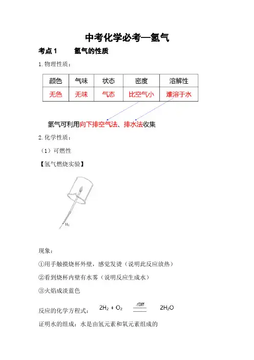 中考化学必考—氢气