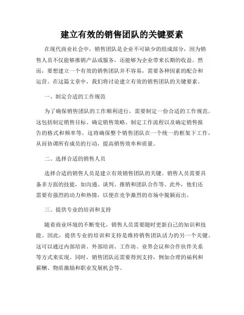 建立有效的销售团队的关键要素