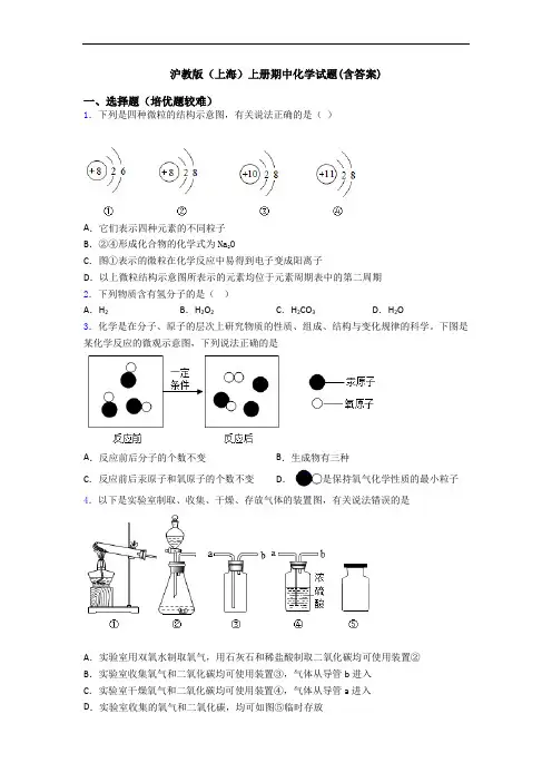 沪教版(上海)初三化学上册期中化学试题(含答案)