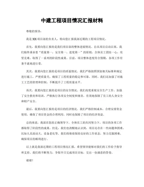 中建工程项目情况汇报材料