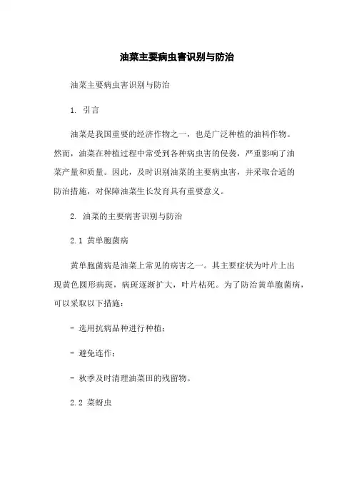 油菜主要病虫害识别与防治