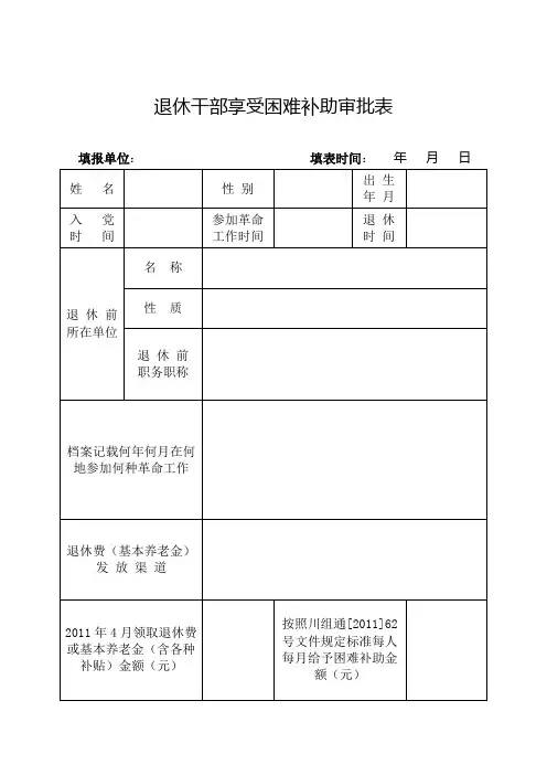 退休干部享受困难补助审批表