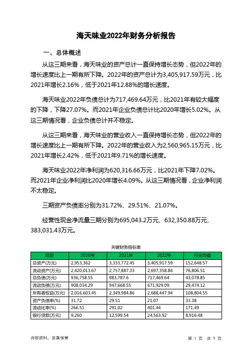 603288海天味业2022年财务分析报告-银行版