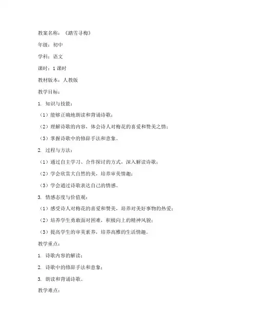 踏雪寻梅初中教案