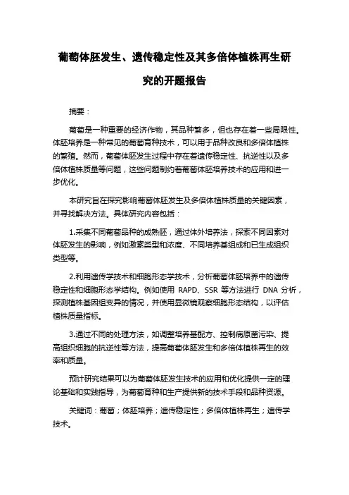 葡萄体胚发生、遗传稳定性及其多倍体植株再生研究的开题报告