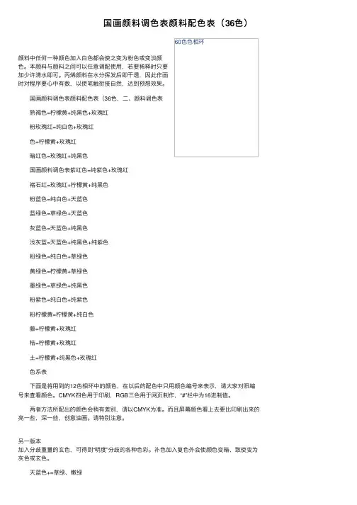 国画颜料调色表颜料配色表（36色）