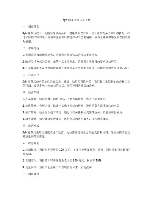 syb创业计划书 花茶店