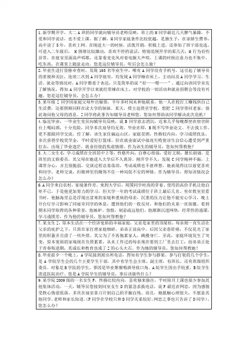 辅导员技能大赛情景案例、谈心谈话题库100题