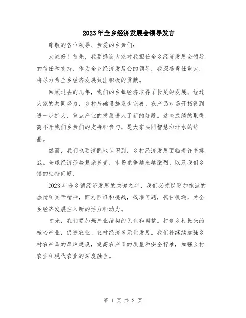 2023年全乡经济发展会领导发言