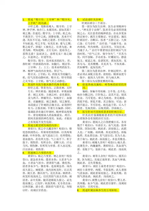 针灸医籍选 考试重点