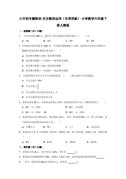 小升初专题特训-百分数的运用(专项突破)-小学数学六年级下册人教版