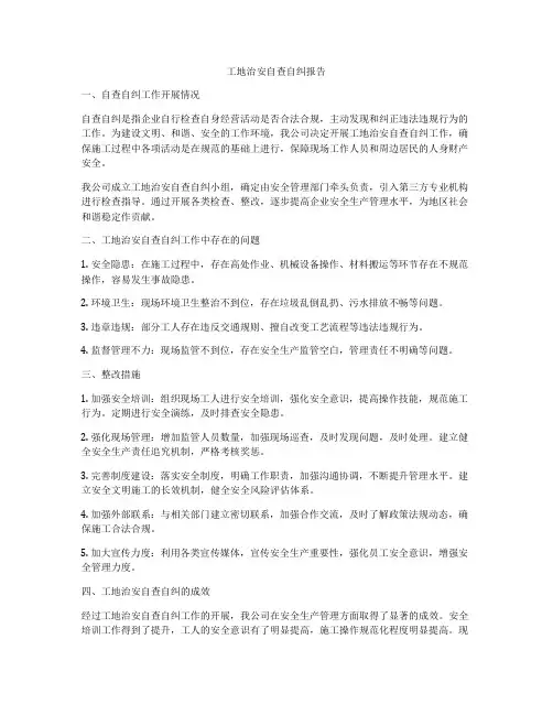 工地治安自查自纠报告