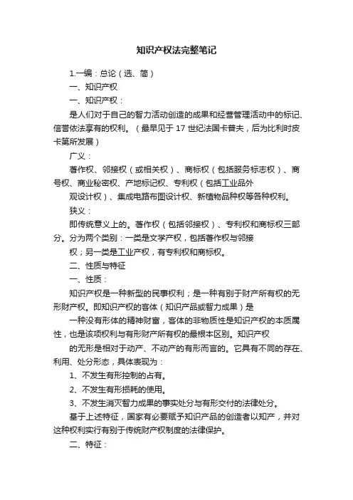 知识产权法完整笔记