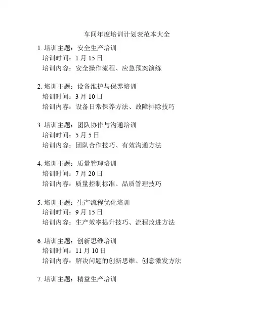 车间年度培训计划表范本大全