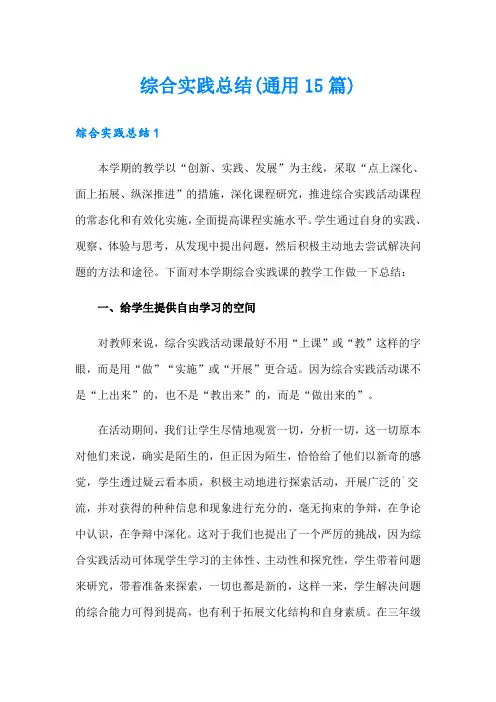 综合实践总结(通用15篇)