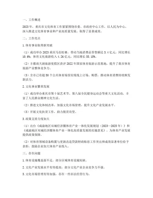 重庆文化体育工作总结报告