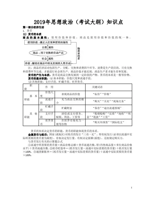 2019年高中思想政治必修一(考试大纲)知识点汇总