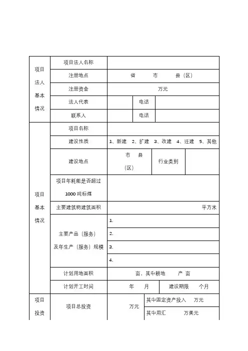 企业投资项目备案申请表【模板】