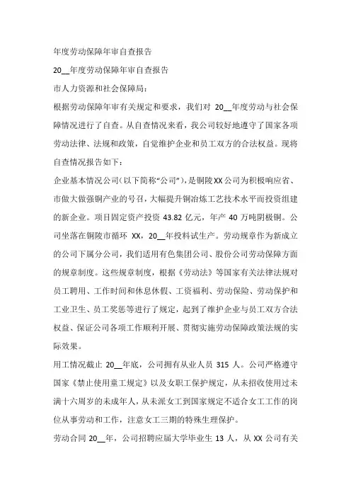 年度劳动保障年审自查报告