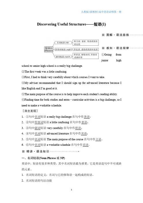 人教新教材英语必修1Unit1 学案：Discovering Useful Structures——