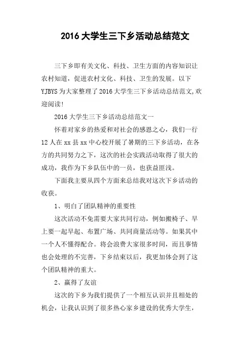 2016大学生三下乡活动总结范文