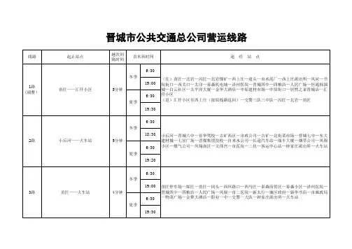 晋城市公共交通总公司营运线路