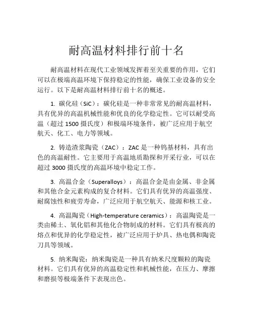 耐高温材料排行前十名