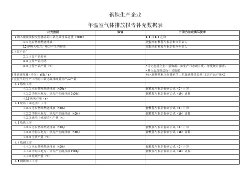 钢铁生产企业年温室气体排放报告补充数据表