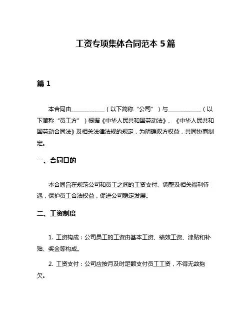 工资专项集体合同范本5篇