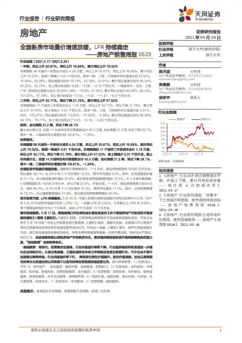 房地产销售周报：全国新房市场量价增速放缓，LPR持续稳定