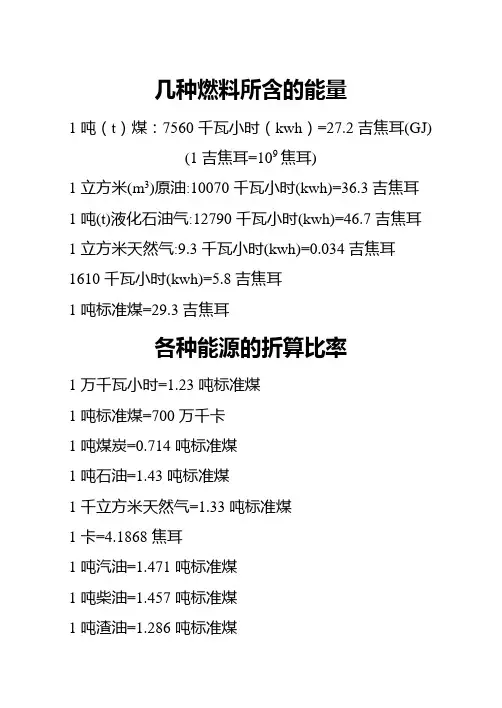 几种燃料所含的能量