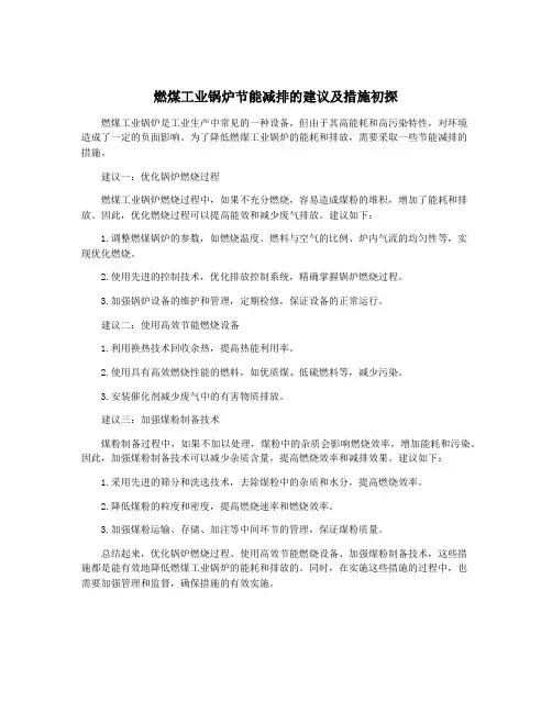 燃煤工业锅炉节能减排的建议及措施初探