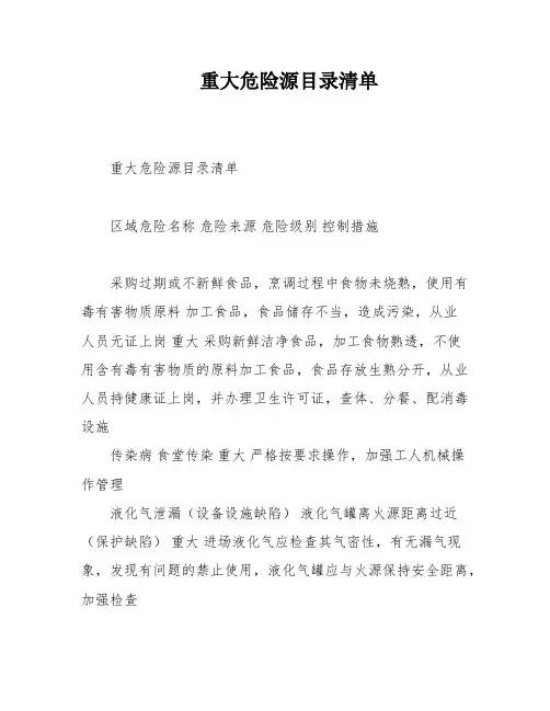 重大危险源目录清单