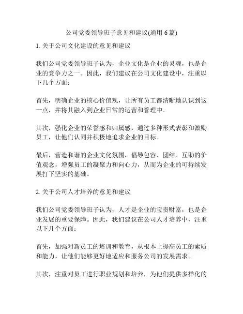 公司党委领导班子意见和建议(通用6篇)