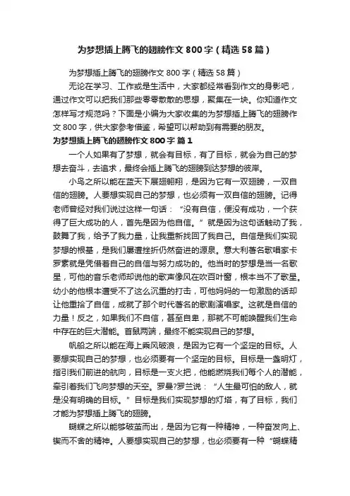 为梦想插上腾飞的翅膀作文800字（精选58篇）