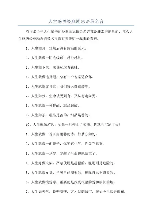 人生感悟经典励志语录名言