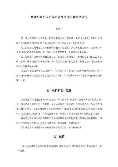 集团公司分支机构财务及会计核算管理规定