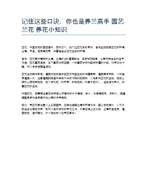 记住这些口诀,你也是养兰高手 园艺 兰花 养花小知识