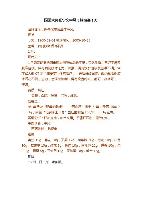国医大师张学文中风（脑梗塞）方