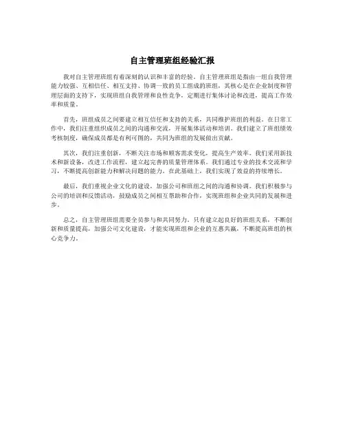 自主管理班组经验汇报