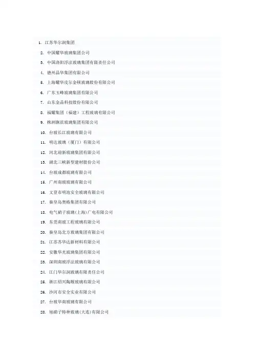 中国100强玻璃企业名单与通讯录